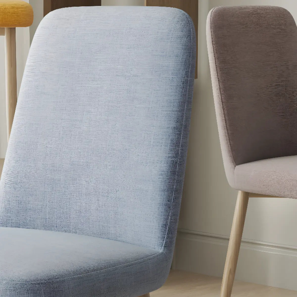 Armless Fabric Upholstered Foot Pads Dining Chairs Image - 8