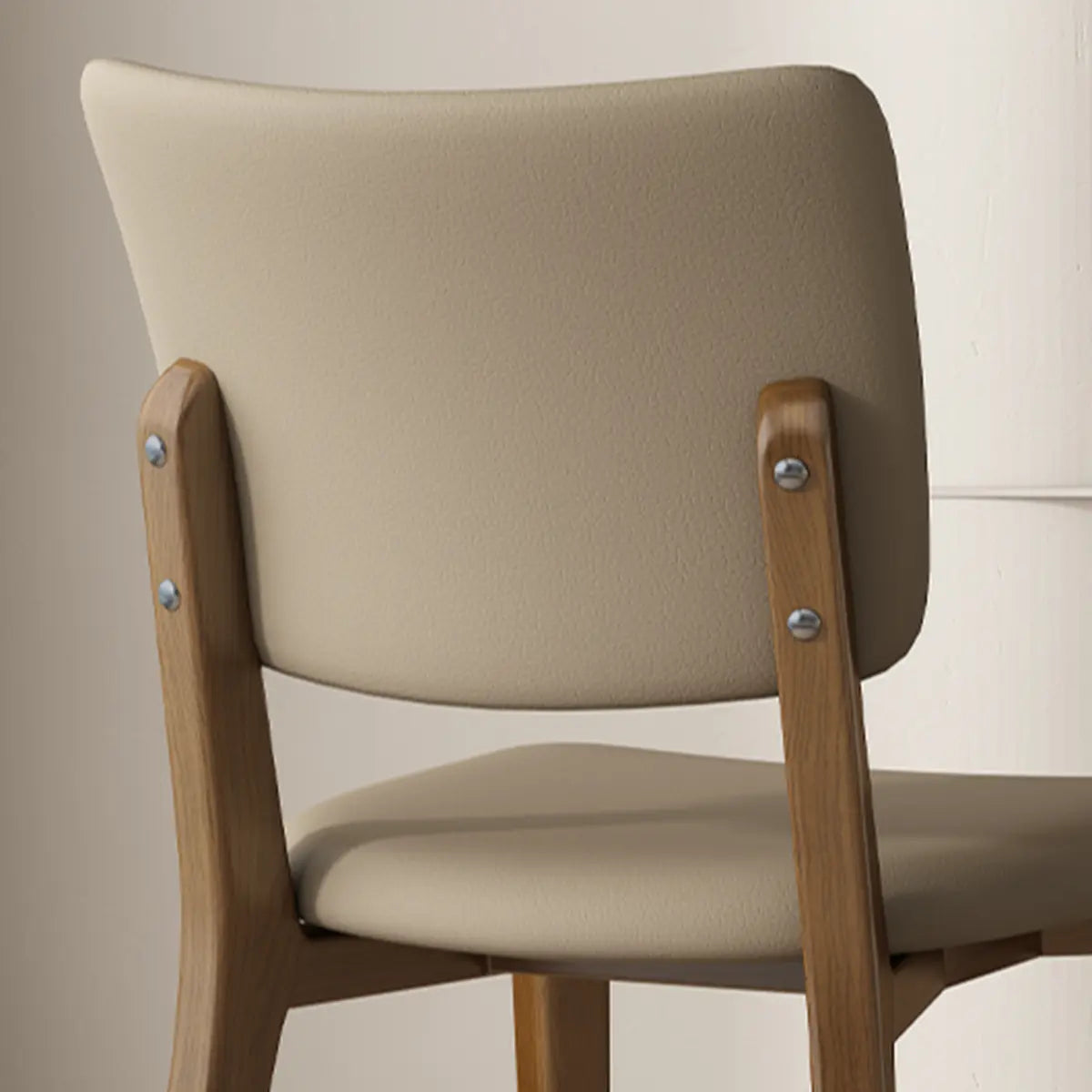 Armless Faux Leather Open Backrest Wood Dining Chair Image - 8