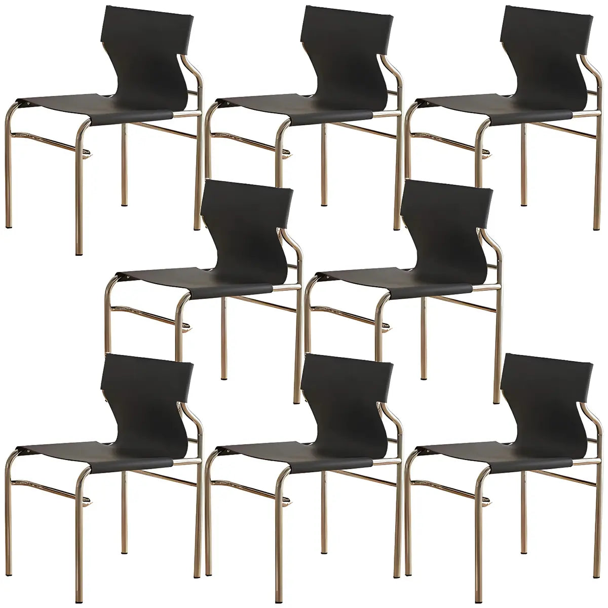 Armless Faux Leather Side Chair Metal Dining Chair Black Image - 10