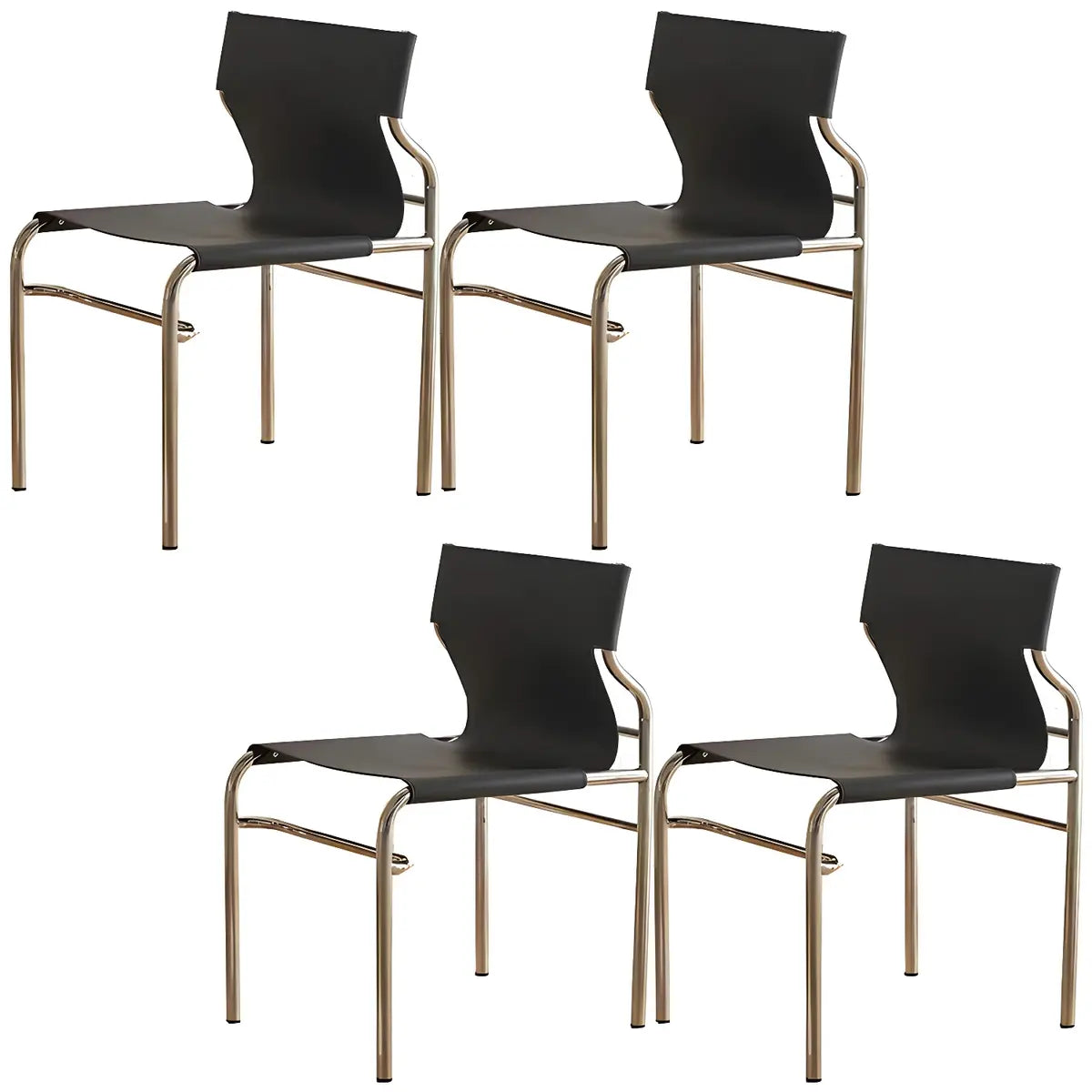 Armless Faux Leather Side Chair Metal Dining Chair Black Image - 5