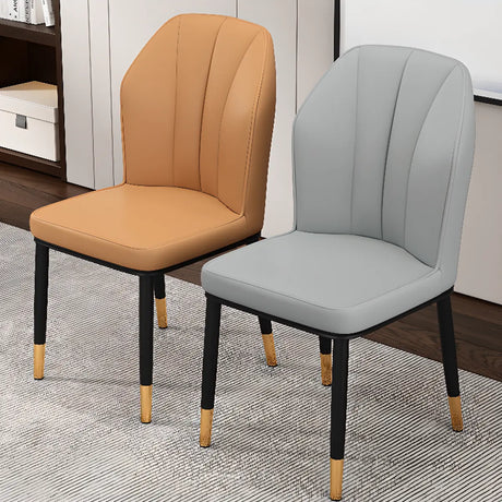 Armless Faux Leather Upholstered Foot Pads Dining Chair Image - 1