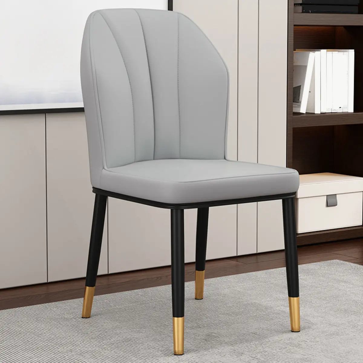 Armless Faux Leather Upholstered Foot Pads Dining Chair Image - 10