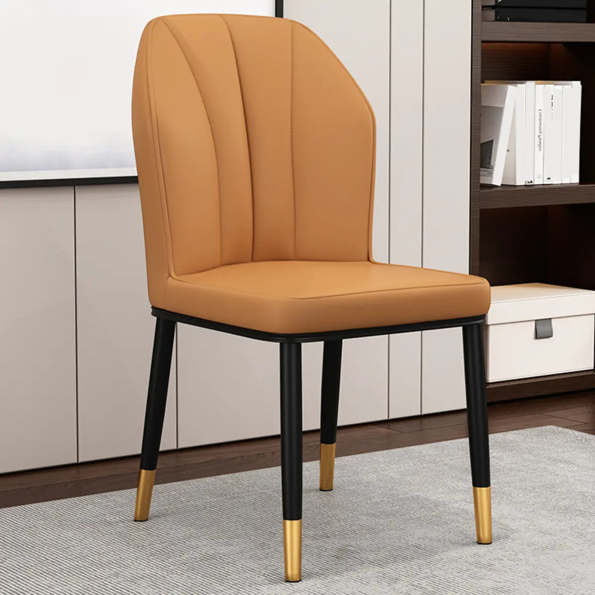 Armless Faux Leather Upholstered Foot Pads Dining Chair Image - 13