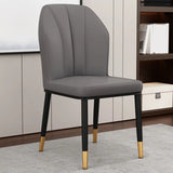 Armless Faux Leather Upholstered Foot Pads Dining Chair Image - 14