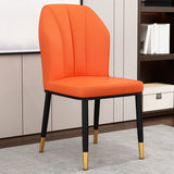 Armless Faux Leather Upholstered Foot Pads Dining Chair Image - 17