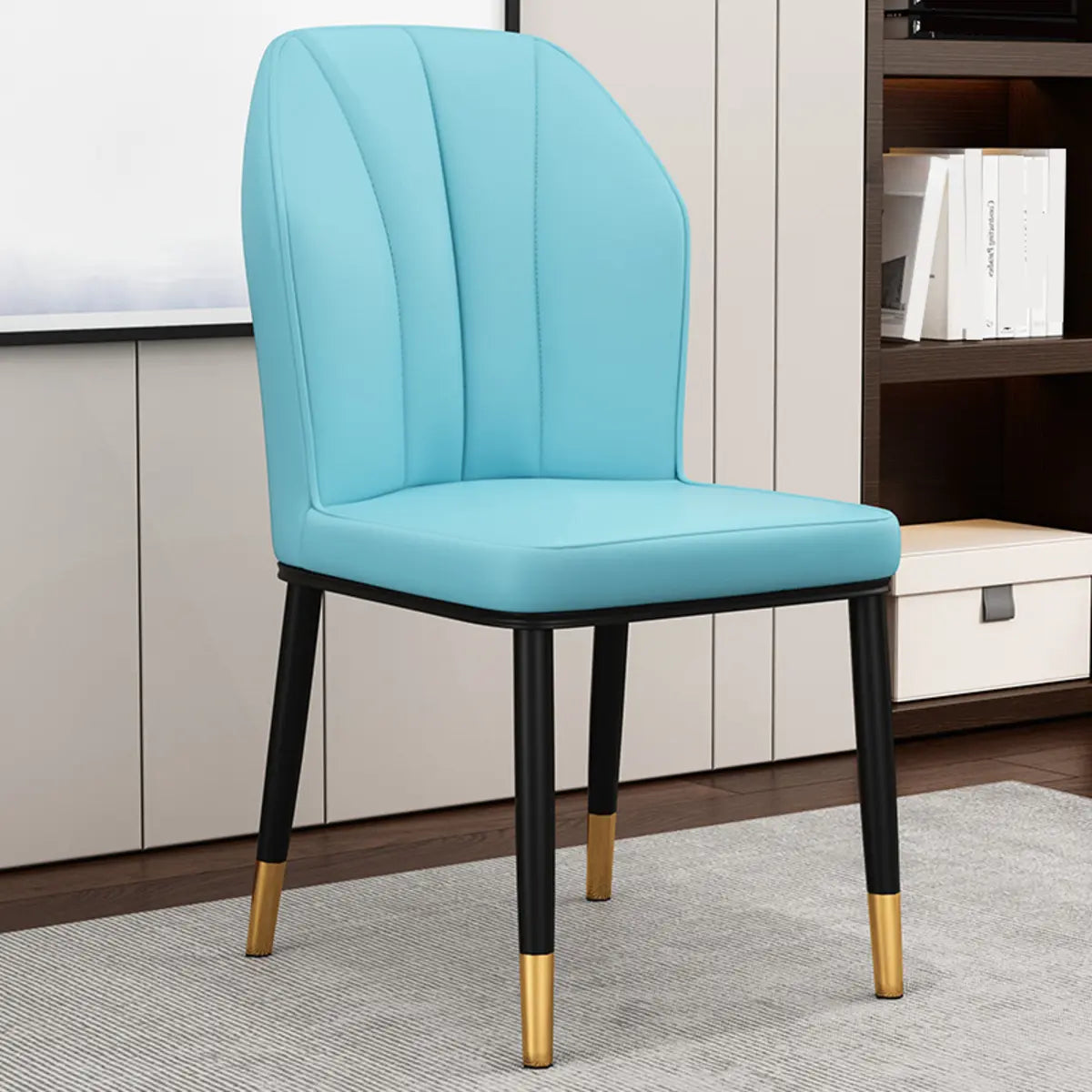 Armless Faux Leather Upholstered Foot Pads Dining Chair Image - 19