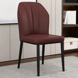 Armless Faux Leather Upholstered Foot Pads Dining Chair Image - 20