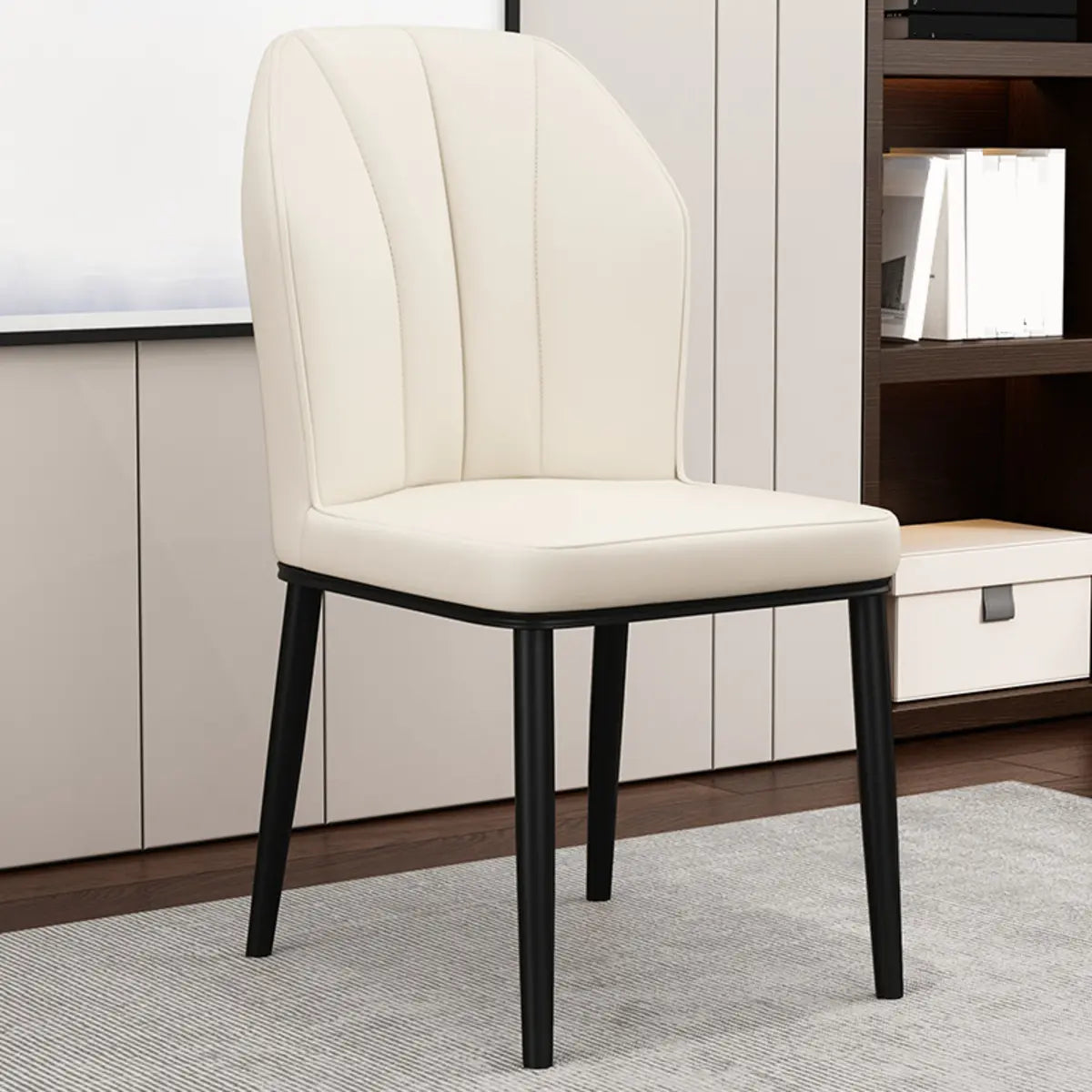 Armless Faux Leather Upholstered Foot Pads Dining Chair Image - 23