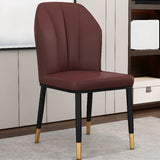 Armless Faux Leather Upholstered Foot Pads Dining Chair Image - 6