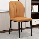 Armless Faux Leather Upholstered Foot Pads Dining Chair Image - 8