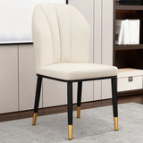 Armless Faux Leather Upholstered Foot Pads Dining Chair Image - 9