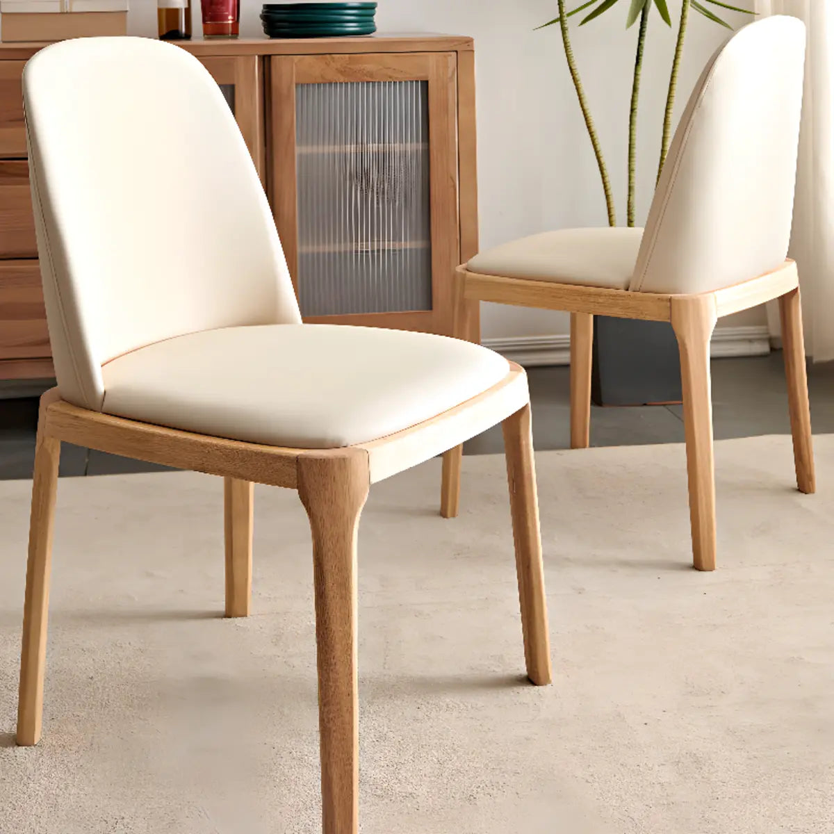 Armless Faux Leather Wood Parsons Dining Chair Cream Image - 1