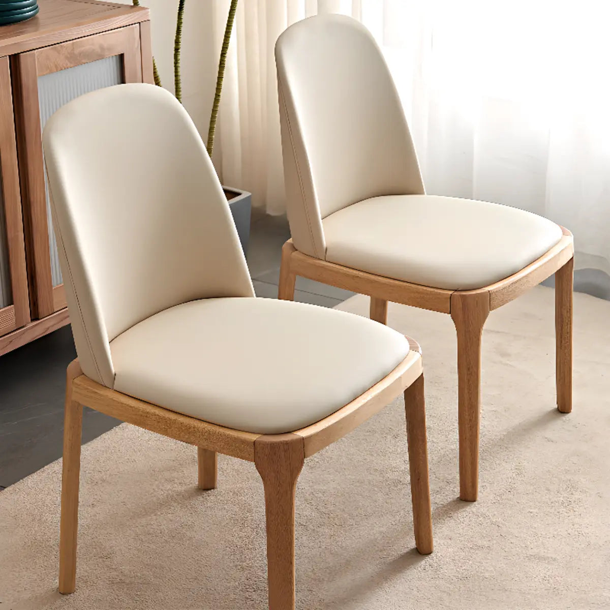 Armless Faux Leather Wood Parsons Dining Chair Cream Image - 4