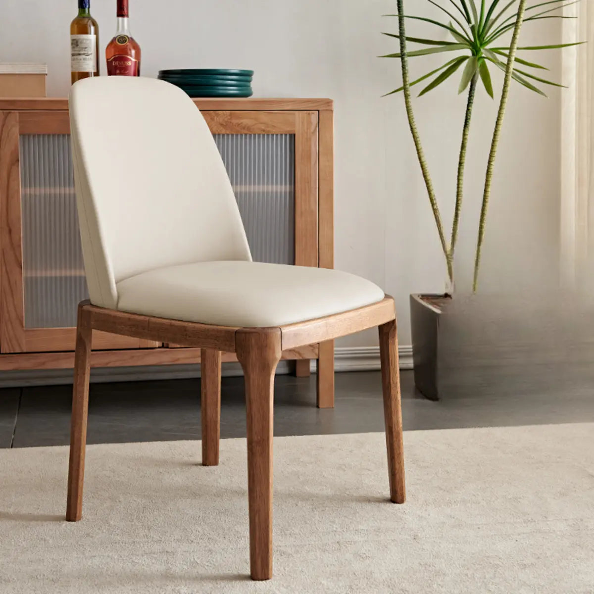 Armless Faux Leather Wood Parsons Dining Chair Cream Image - 7