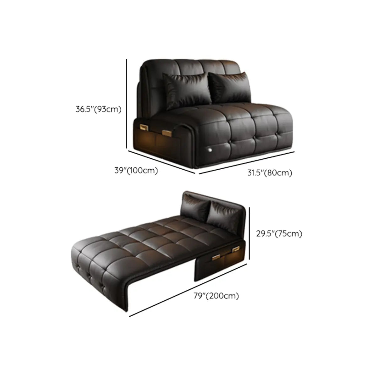 Armless Leather Convertible Black Storage Futon Sofa Bed Image - 10