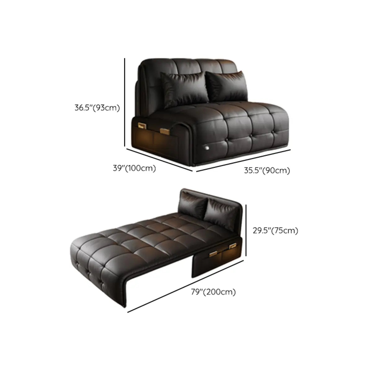 Armless Leather Convertible Black Storage Futon Sofa Bed Image - 11