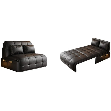 Armless Leather Convertible Black Storage Futon Sofa Bed Image - 2