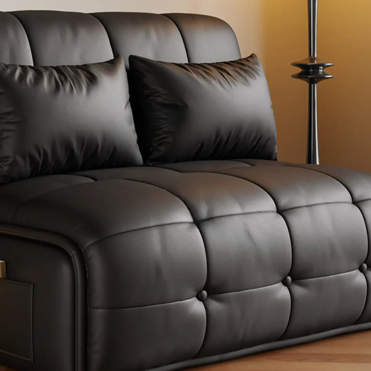 Armless Leather Convertible Black Storage Futon Sofa Bed Image - 6