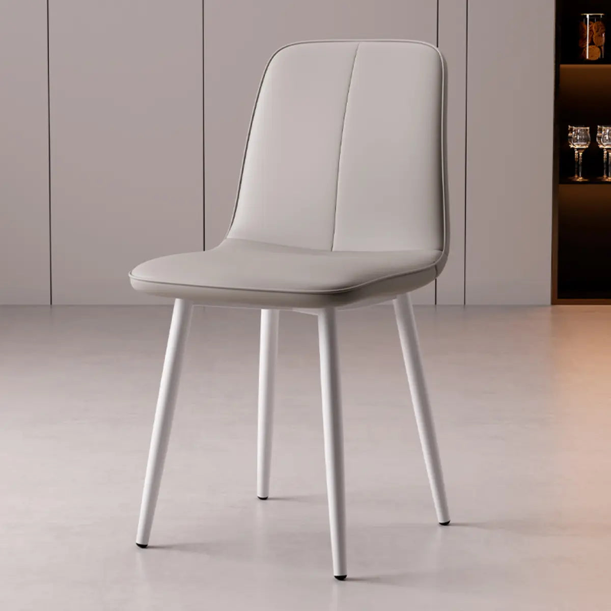 Armless Metal Legs Faux Leather Upholstered Dining Chair Image - 13