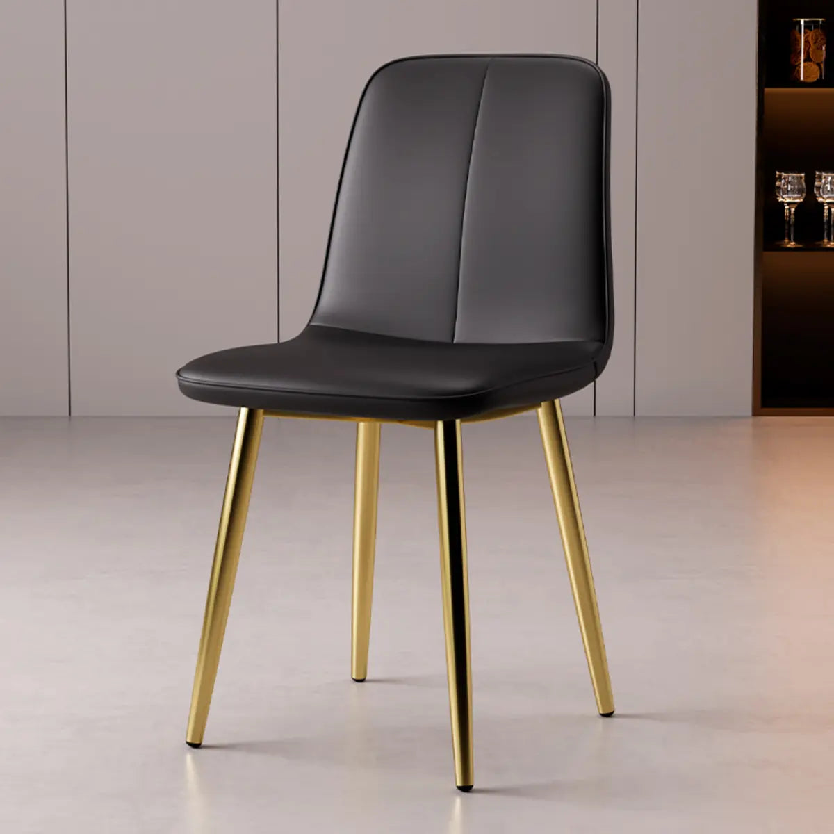 Armless Metal Legs Faux Leather Upholstered Dining Chair Image - 21