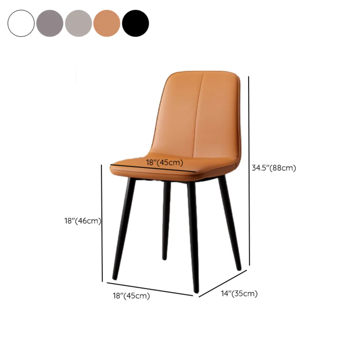 Armless Metal Legs Faux Leather Upholstered Dining Chair 