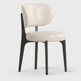 Armless Round Upholstered Back Wood Legs Dining Chair Image - 11