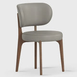 Armless Round Upholstered Back Wood Legs Dining Chair Image - 14