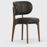 Armless Round Upholstered Back Wood Legs Dining Chair Image - 15