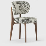 Armless Round Upholstered Back Wood Legs Dining Chair Image - 3