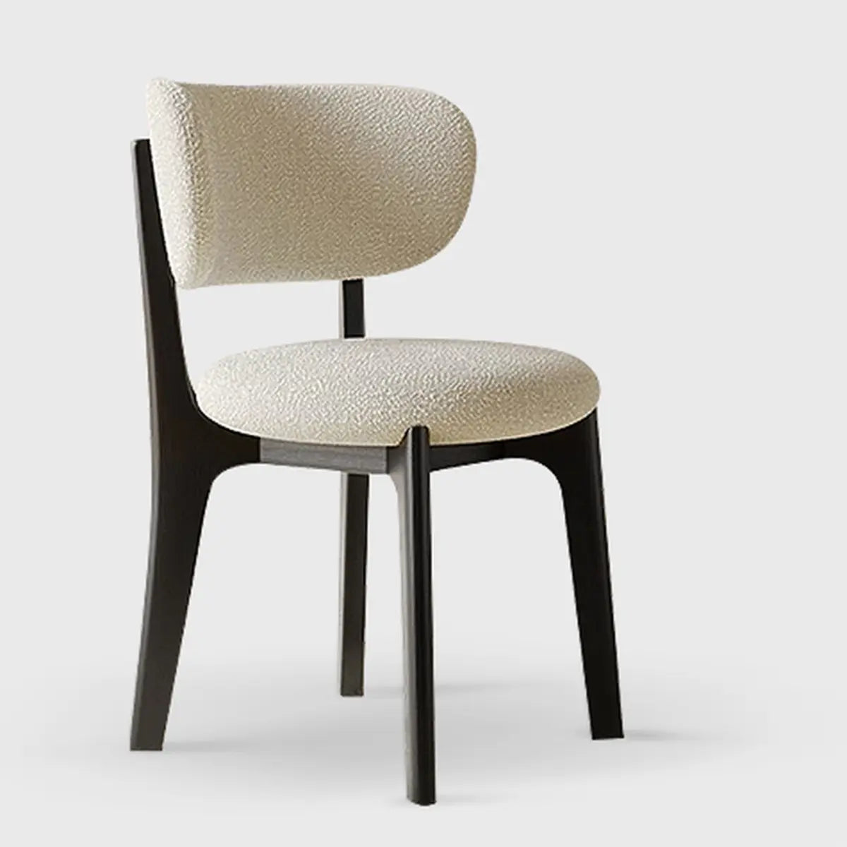 Armless Round Upholstered Back Wood Legs Dining Chair Image - 5