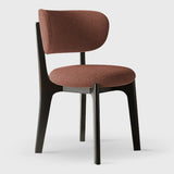 Armless Round Upholstered Back Wood Legs Dining Chair Image - 7