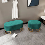 Army Green Oval Flannel Medium Seating Poufs Ottoman Image - 1