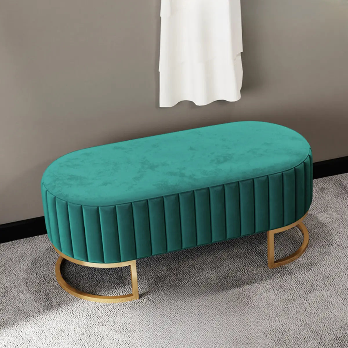 Army Green Oval Flannel Medium Seating Poufs Ottoman Image - 20