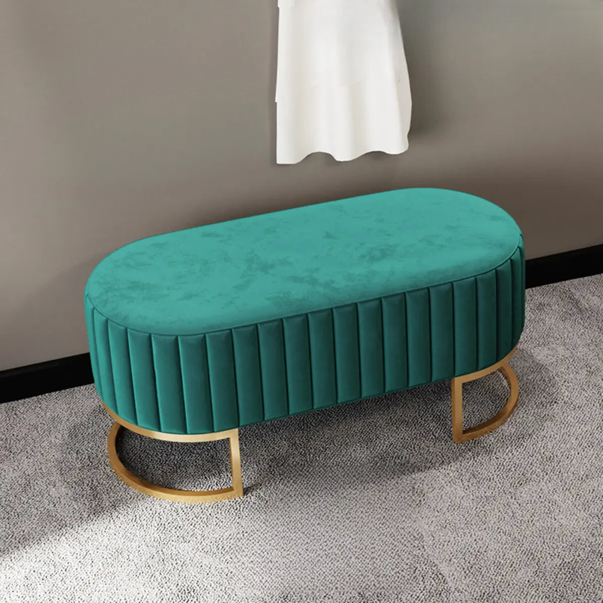 Army Green Oval Flannel Medium Seating Poufs Ottoman Image - 23