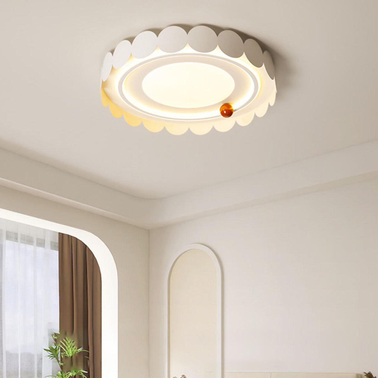 Art Cream Yellow Round Flush Mount Ceiling Fixture Image - 5