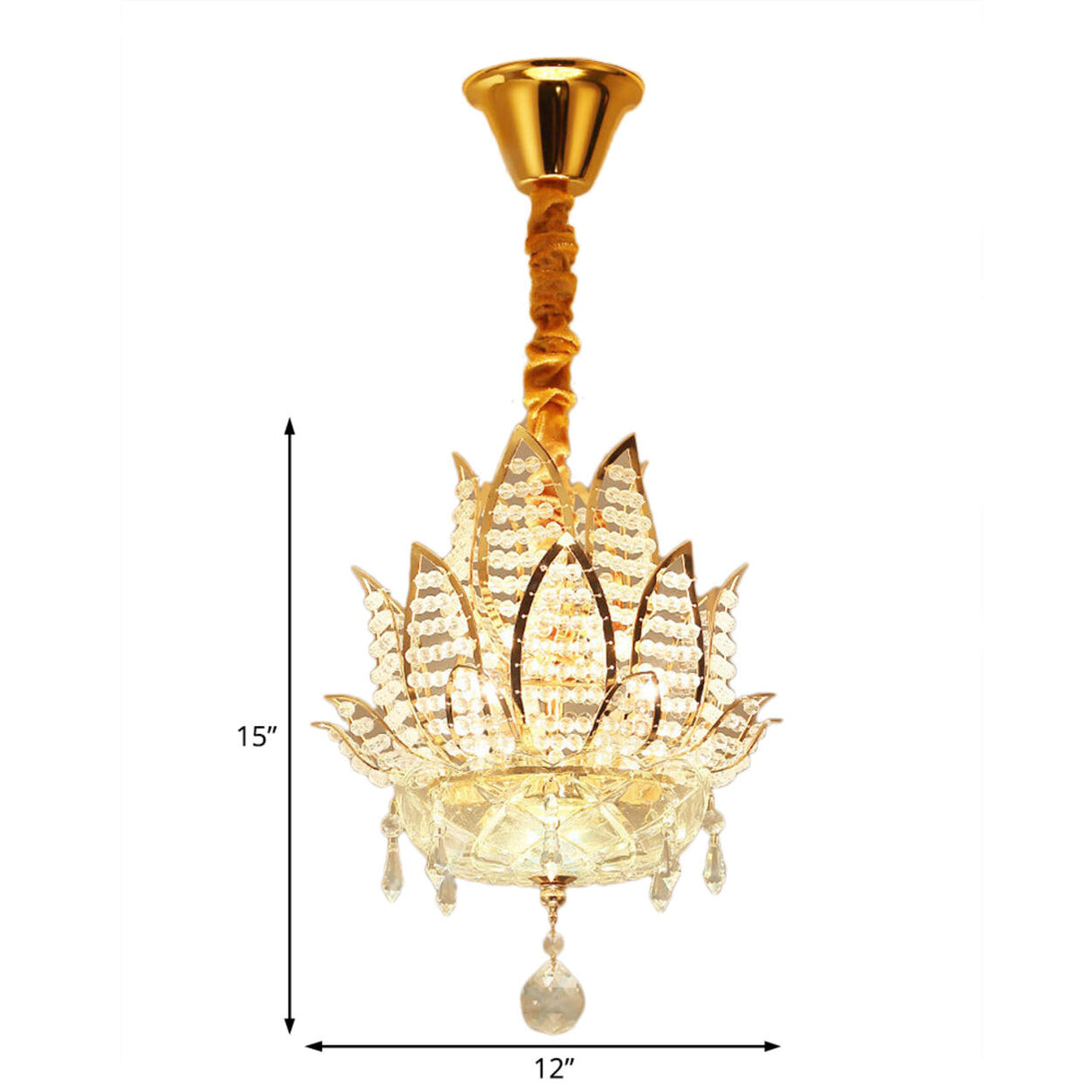 Art Deco 3 Tiers Gold Lotus Petal Crystal Ball Chandelier 