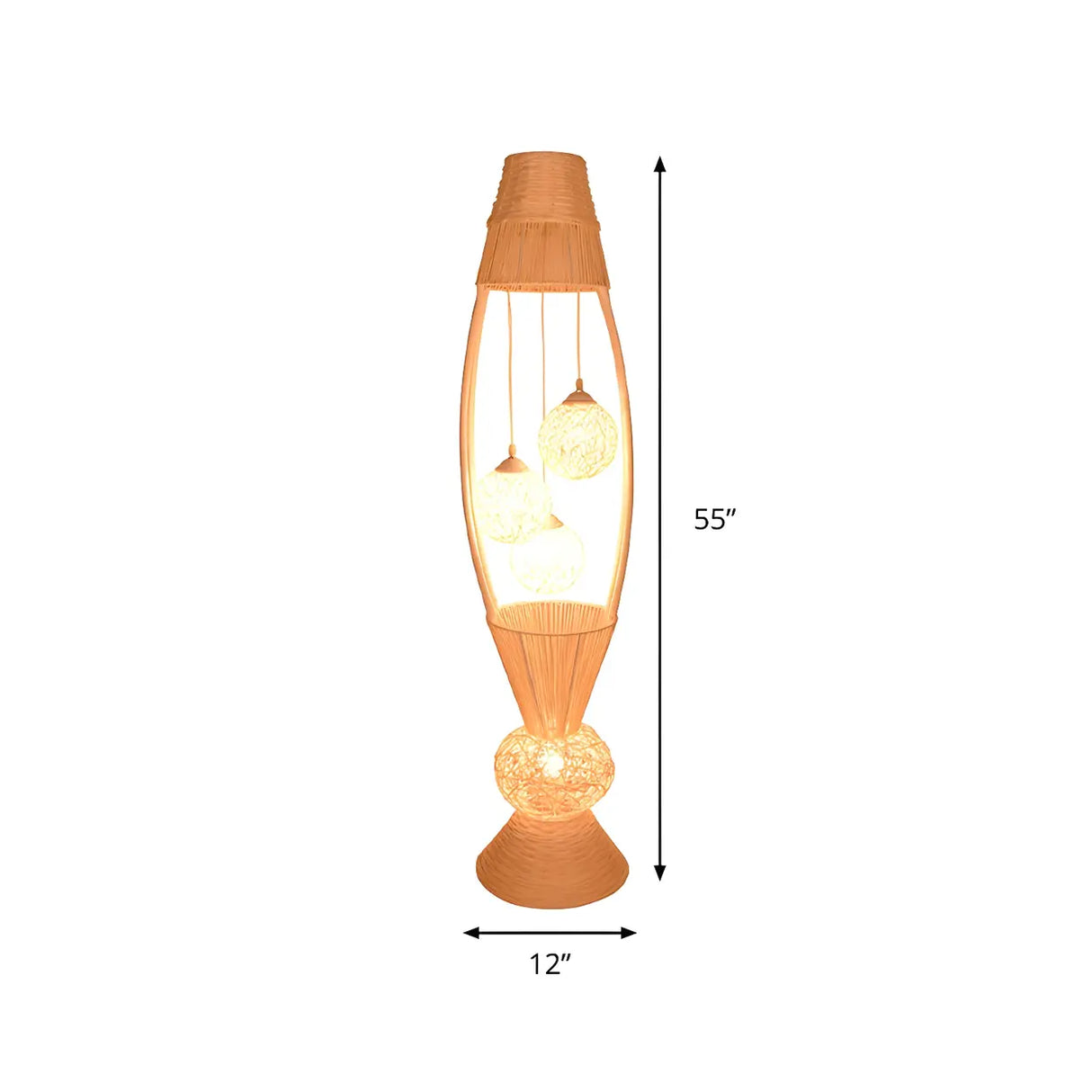 Art Deco 4 Lights Ball Bamboo Rattan Wood Floor Lamp 