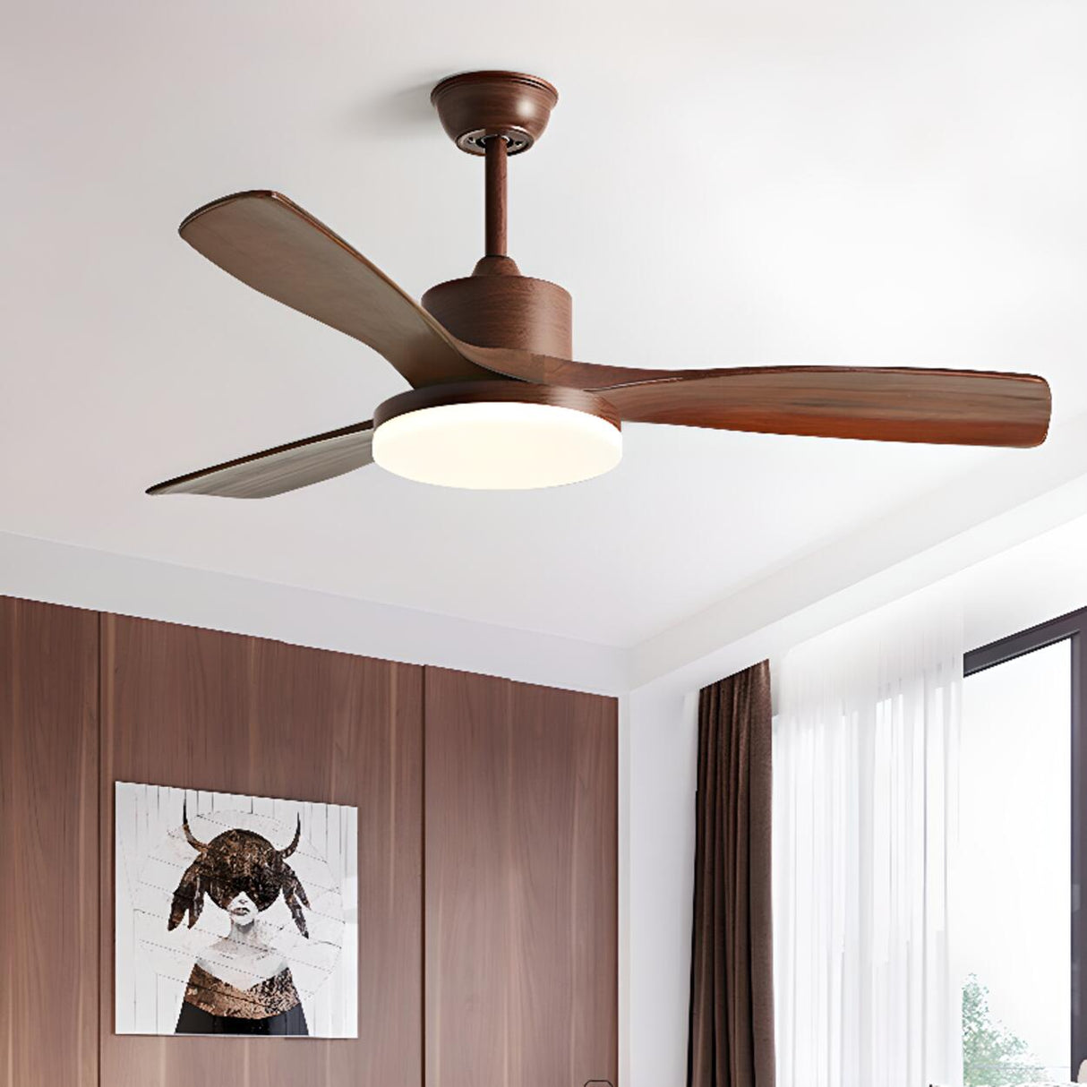 Art Deco Adjustable Standard Wood Ceiling Fan Light Image - 8