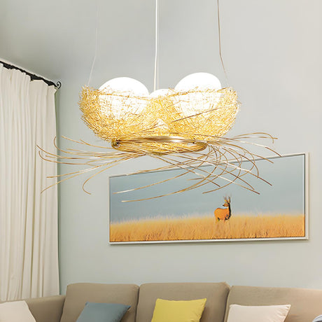 Art Deco Bedroom Gold Mesh Wire Nest Egg Hanging Chandelier Image - 2