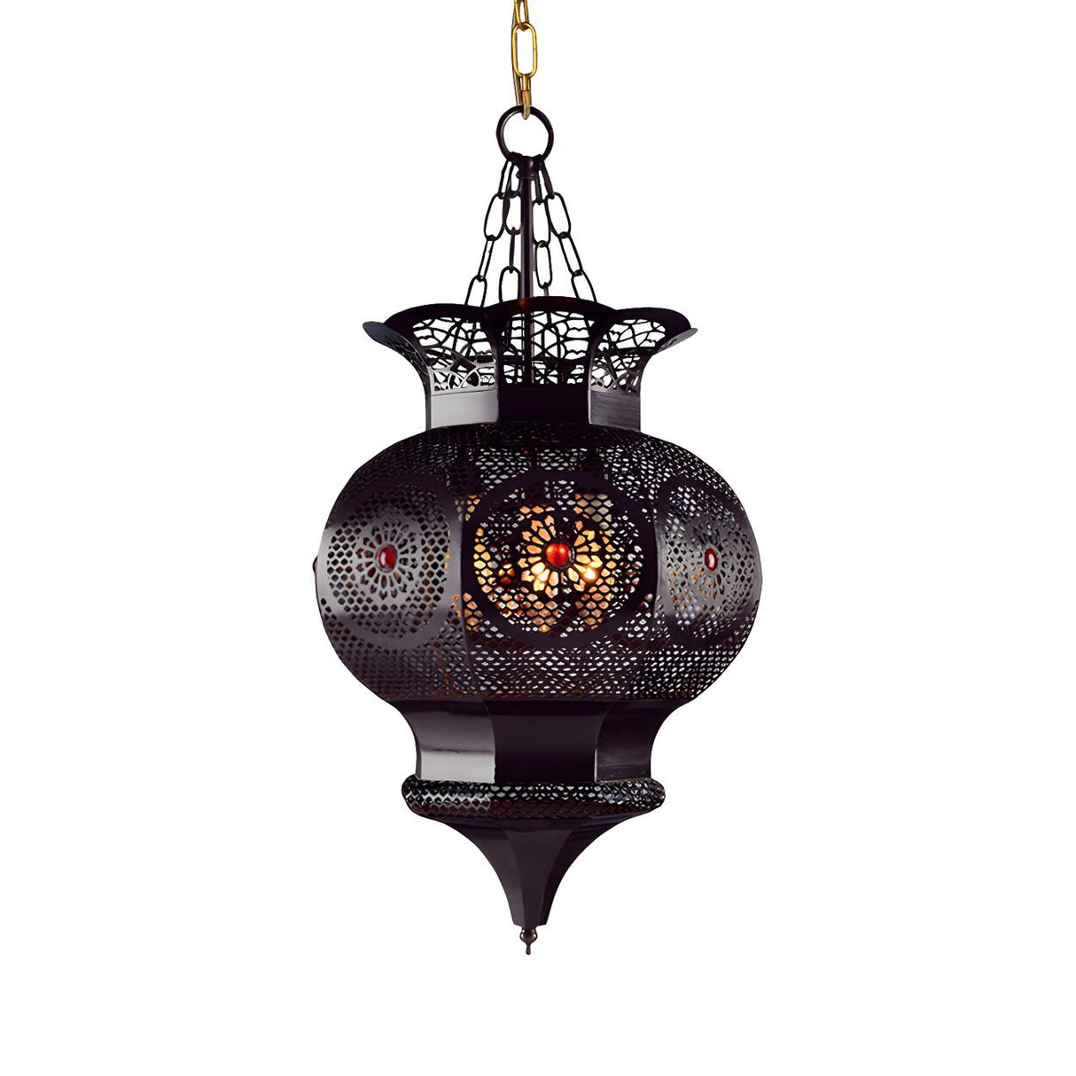 Art Deco Black Dining Room Hollow Lantern Chandelier Image - 4