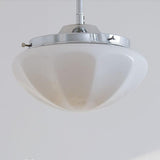 Art Deco Brass Frosted Glass Semi Flush Pendant Light Image - 10