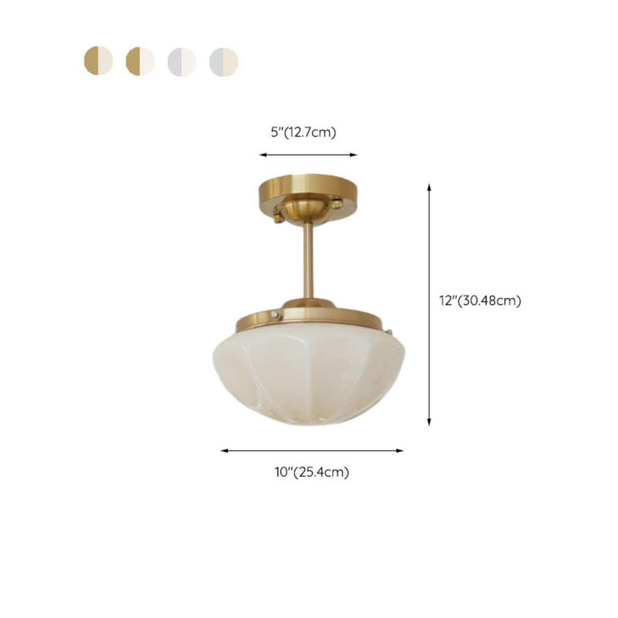 Art Deco Brass Frosted Glass Semi Flush Pendant Light 