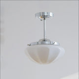 Art Deco Brass Frosted Glass Semi Flush Pendant Light Image - 2