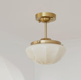 Art Deco Brass Frosted Glass Semi Flush Pendant Light Image - 3