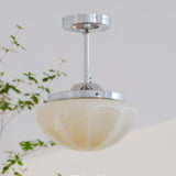 Art Deco Brass Frosted Glass Semi Flush Pendant Light Image - 7