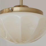 Art Deco Brass Frosted Glass Semi Flush Pendant Light Image - 9