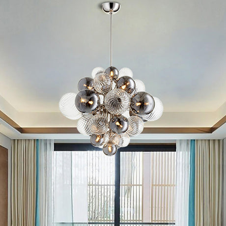 Art Deco Bubble Chandelier Smoke and Clear Glass Globes Image - 1