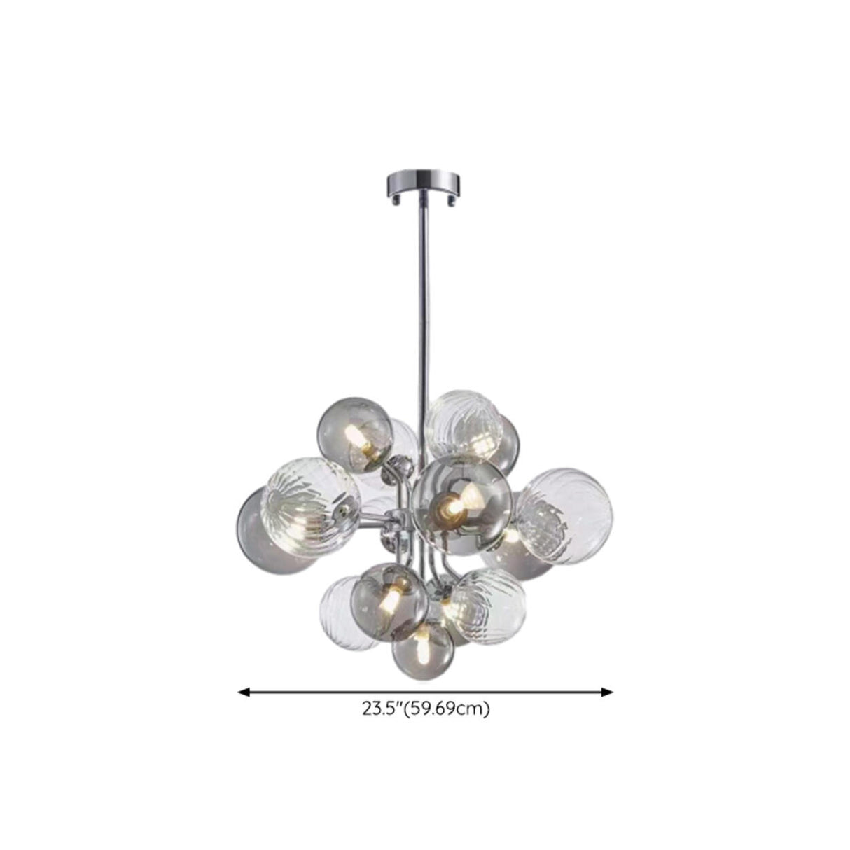 Art Deco Bubble Chandelier Smoke and Clear Glass Globes 