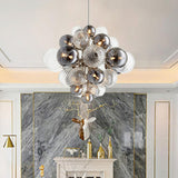 Art Deco Bubble Chandelier Smoke and Clear Glass Globes Image - 4