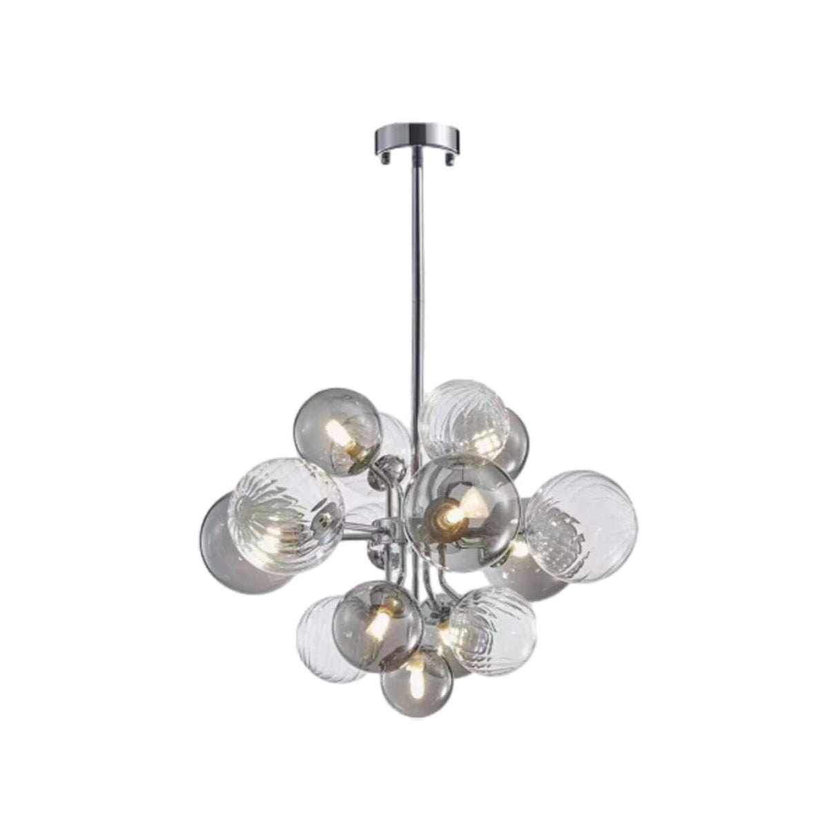 Art Deco Bubble Chandelier Smoke and Clear Glass Globes Image - 5